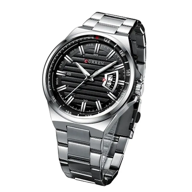 Curren Quartz Black Dial Silver-tone Men's Watch- 8375